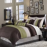 12pc Queen Bed in a Bag Regata Choco Green Comforter Set-Includes 1000TC Egyptian Cotton Sheet Set