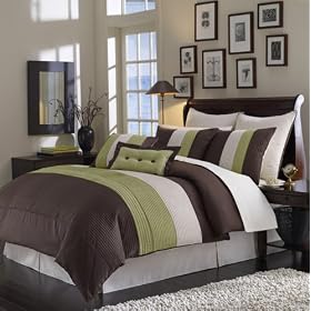 12pc King Bed in a Bag Regata Choco Green Comforter Set-Includes 1000TC Egyptian Cotton Sheet Set