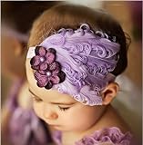 Lovely Ovely Unusal Cotton Girls Baby Light Purple Feather Hairband Black Flower Headband