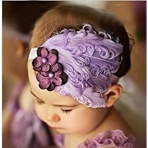Lovely Cotton Girls Baby Light Purple Feather Hairband Black Flower Headband