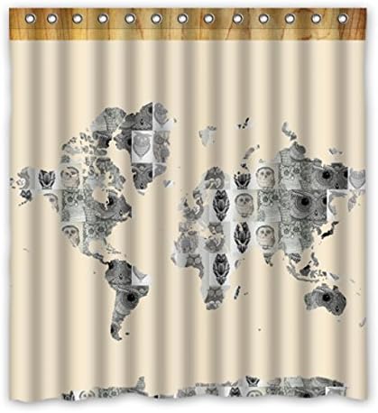 Custom Polyester Shower Curtain 66" x 72" World maps painted