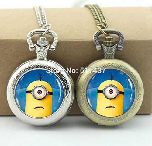 Pretty Lee Minions Pocket Watch Despicable Me Jewelry Photo Locket Necklace Vintage Pocket Watch Necklace