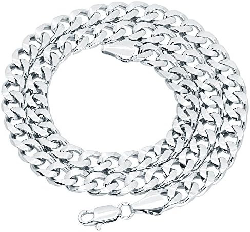 8mm Rhodium Plated Flat Cuban Link Curb Chain Necklace