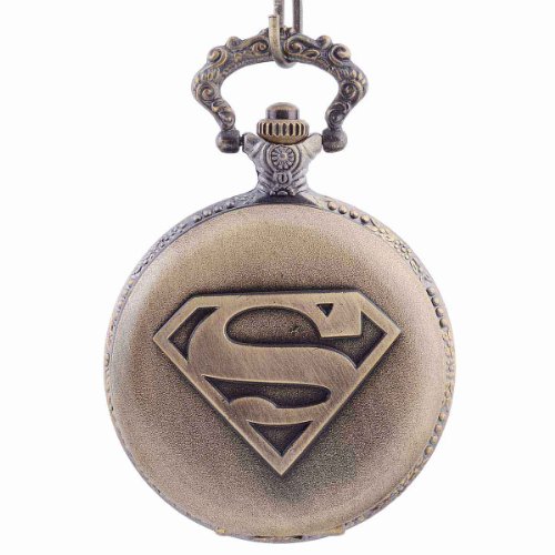 Topearl Superman The Man of Steel Superhero Quartz Pocket Watch Chain Value Quality Bronze
