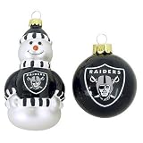 OAKLAND RAIDERS Mini Blown Glass Team Logo CHRISTMAS ORNAMENT SET (Snowman  Glass Ball)
