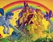 Flying Ponies (Rainbow & Castle) Art Poster Print - 16x20
