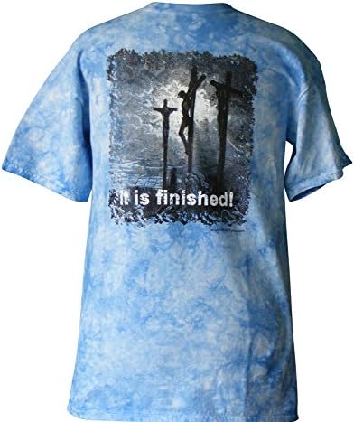 Wise Dyes Blue Tie Dye Adult Christian Shirt - It Is Finished (Medium)