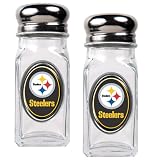 Sports NFL STEELERS Salt and Pepper Shaker Set with Crystal Coat/Clear Glass with Stainless Steel Top