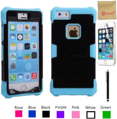 XYUN TM 3in1 Plastic + Silicone Tuff Dual Layer Hybrid Glow in the Dark Case For Apple Iphone 5 5G 5s ( Not fit 5C) with Screen Protector and Long Stylus - Blue