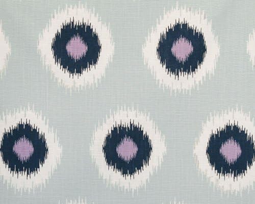 Navy Blue, Wisteria, Lavender, Teal and White Ikat Polka Dot Drape, One Rod Pocket Curtain Panel 84 inches long x 50 inches wide