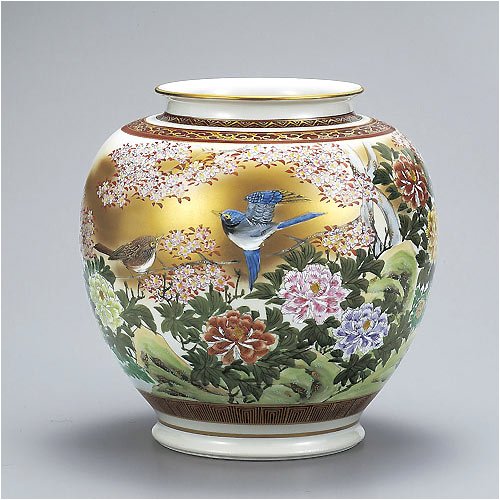 九谷焼 10号花瓶 本金花鳥 【陶器,花器,フラワーベース】 