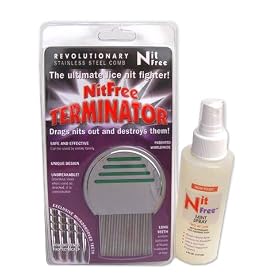 Nit Free Terminator Lice Comb and 4oz Lice Repellant Mint Spray Combo, Professional Stainless Steel Louse and Nit Comb for Head Lice Treatment, Removes Nits