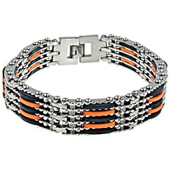 Stainless Steel Bracelet with orange and black rubber - Length: 8.5"/Width: 14mm
