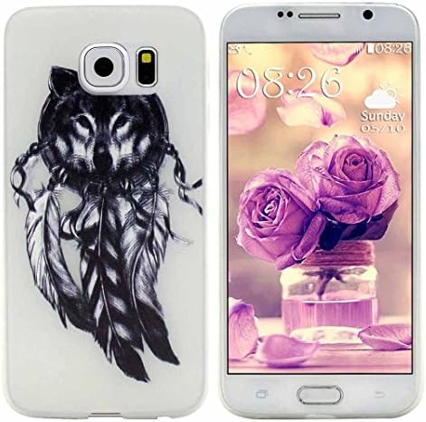 Masalely® Tpu Soft Back Case For Samsung Galaxy S6 Edge Case Ultra Slim Design Black Dreamcatcher Painted Light Color Sense Shockproof Protective Cover For Samsung S6 Edge (Wolf Dreamcatcher)