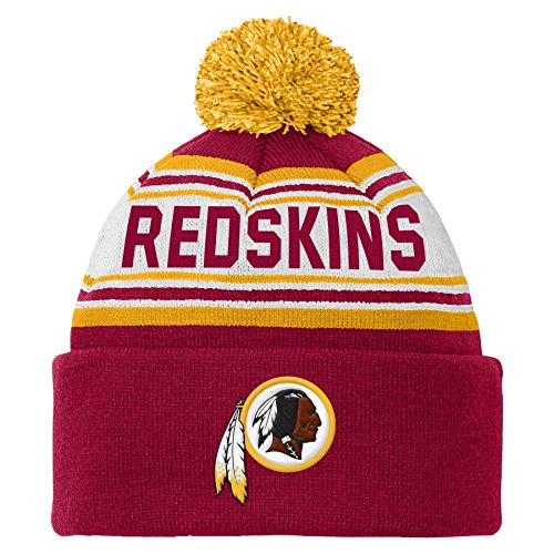 NFL Washington Redskins Youth 8-20 Cuffed Knit Pom Hat, Youth One Size, Dark Cardinal