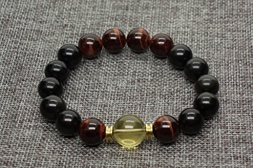 Red Tiger Eye and Obsidian Prayer Beads Gemstone Bracelet 10mm Women