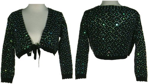 NECESSARY OBJECTS Cropped Pointelle Cardigan w/ Sequins [S0243], Black