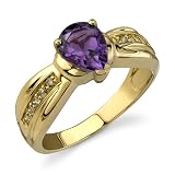 Gorgeously Sophisticated 1.10 cts Pear Shape Amethyst Diamond Ring 14Kt Yellow Gold