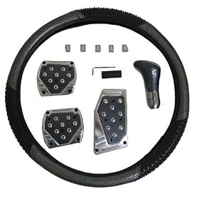 Carbon Fiber Steering Wheel Cover Pedals Shift Knob - A