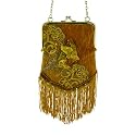 Victorian Pouch Brown Rose Fringe Beaded / Embellished Bag / Purse