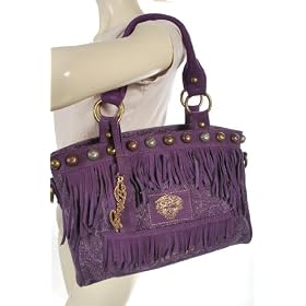 Ed Hardy Filina Suede Fringe Zip Top Shoulder Satchel Bag