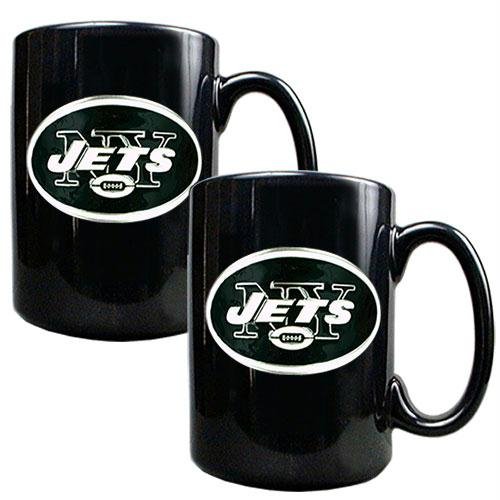 NFL New York Jets Two Piece Black Ceramic Mug Set - Primary Logo