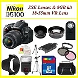 Nikon D5100 Digital SLR Camera with Nikon 18-55mm VR Lens + 3 Extra Lens +  ....