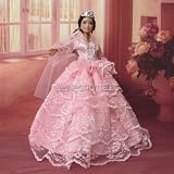 Handmade Princess /Wedding DRESS for BARBIE Doll + Veil + Crown (PINK color)
