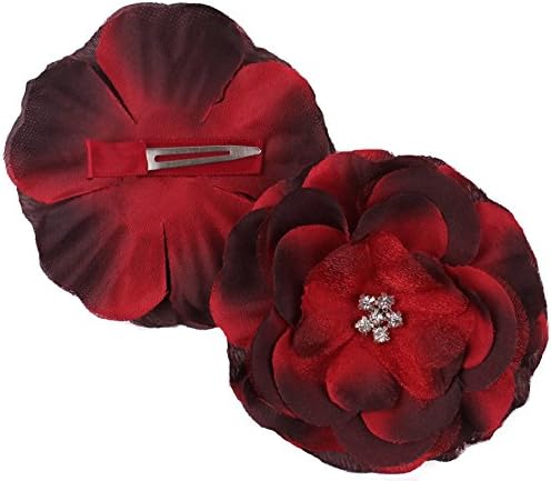 6 Stone Jeweled Center Handmade Fabric Flower with Clip Blackberry