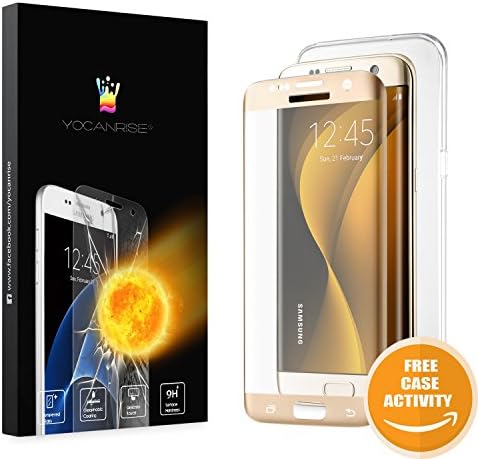 S7 Edge SCREEN PROTECTOR,ClEAR REAL TEMPERED GLASS FILM LCD FULL COVERAGE SCREEN PROTECTOR FOR SAMSUNG GALAXY S7 EDGE With Clear Case For Free by YOCANRISE (S7 Edge Screen Protector Golden)