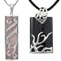 Dragon and Phoenix You and Me Rose Quartz, Midnight Blue Goldstone Platinum Overlay Sterling Silver Pendant Necklace Set