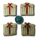 Lot 10 Small Applique White Beaded Gift Patch Craft Xmas Christmas Holiday