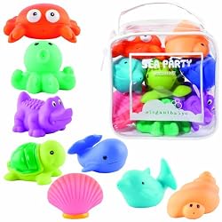 Elegant Baby 8 Piece Bath Squirties Gift Set in Vinyl Zip Bag - Sea