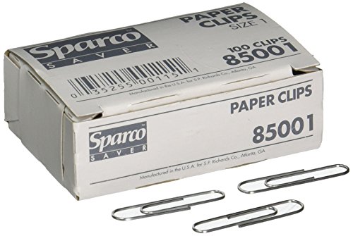 Paper Clips, Size 1, Regular, .033 Wire Gauge, 100/Box, Silver