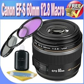 Canon EF-S 60mm f/2.8 Macro USM Digital SLR Lens + 52mm 3 Piece Professional Filter Kit + Lens & Camera Cleaning Kit!!