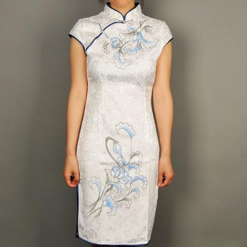 Women Flower Mini Cheongsam Dress White Available Sizes: 0, 2, 4, 6, 8, 10, 12