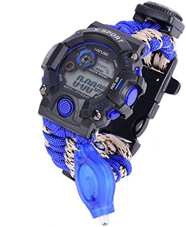 Xiangze Utility Survival Paracord Bracelet with Digital Watch, Fire Starter, Compass, Scraper and more