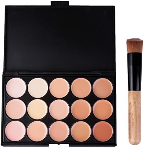 Chamberain Professional 15 Color Concealer Palette Makeup Cosmetic Face Cream Contour Contouring Foundation Makeup Kit with Powder Brush(02#)