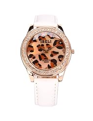 AMPM24 Leopard Print Crystal Rose Gold Case Lady Women White Leather Quartz Wrist Watch WAA208