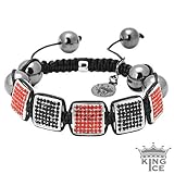 Square Disco Red and Black CZ Hip Hop Bracelet