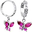 14K White Gold Fuchsia CZ Butterfly Huggy Earrings
