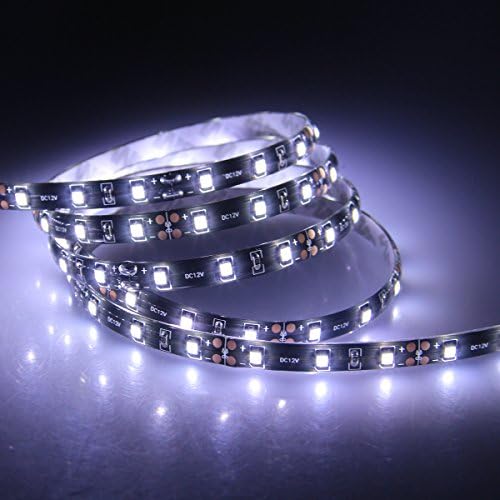 iShining Cool White Led Strip Light 16.4Ft 5M Black PCB SMD 3528 300Leds Flexible Flash Light Waterproof 60led/M + DC Connector +12V 2A Power Supply for Home, Hotel, Club, Shopping Mail (Cool White)