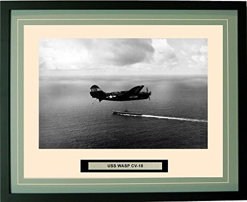 Navy Emporium - USS Wasp CV-18 - Framed - Photo - Engraved Ship Name - Double Mat - Photograph - 16 X 20 - 13CV18Green
