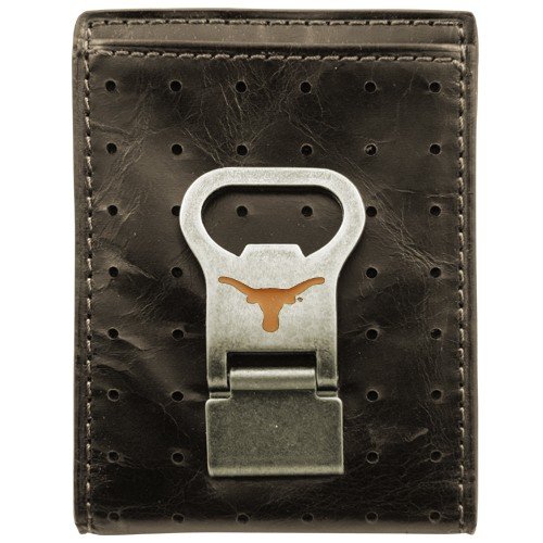 Fossil Texas Longhorns Brown Leather Rally Card Holder & Money Clip