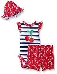 Apparel: Gerber Baby Three-Piece Bodysuit, Bloomer and Tulip Hat Set, Cherries, New Born - Gerber Children's Apparel