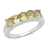 1.80 Carat Genuine Citrine Ovals5-Stone Silver Ring