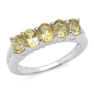 Buy 1.80 Carat Genuine Citrine Ovals5-Stone Silver Ring by JewelzDirect