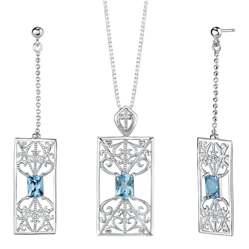 Childrens Toyshop  Jewelry : Captivating and Radiant 3.75 carats Radiant Cut Swiss Blue Topaz Pendant Earrings Set in Sterling Silver