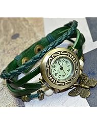 R.M. Fashion Lady Weave Leather wrap around Bracelet Watch,M19 - Green