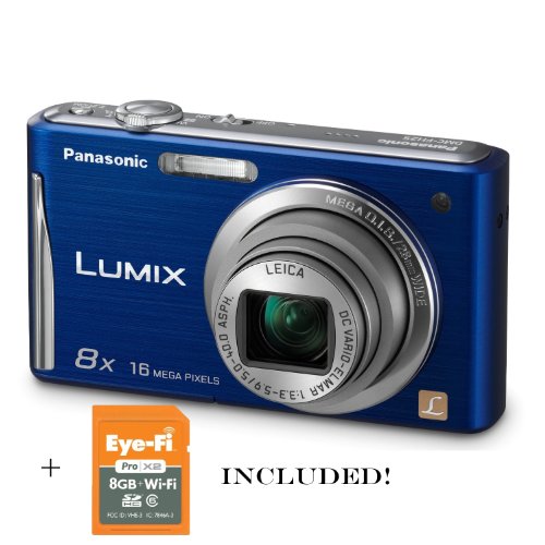 Panasonic DMC-FH25A 16.1MP Digital Camera with 8x Wide Angle Image Stabilized Zoom and 2.7 inch LCD (Blue) & Eye-Fi Pro X2 8 GB Class 6 SDHC Wireless Flash Memory Card Bundle